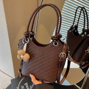 Sac Seau Tissé Pour Femme Style Designer De Luxe Cuir PU Sac À Bandoulière Avec Charme De Fleur Sac À Main Mode Quotidien