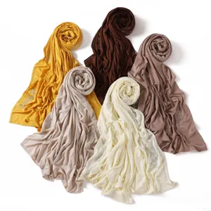 Solid color mercerized cotton rhinestone jersey hijab scarf soft breathable fashion shawl