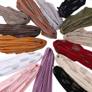 Modal rhinestone hijab scarf multi-color display, soft elastic cotton triangle shawl.