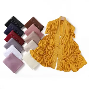 Solid color elastic mercerized cotton rhinestone long scarf soft breathable view