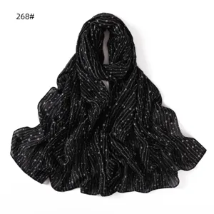 Black floral chiffon long scarf lightweight breathable drape women elegant neck wrap 268#