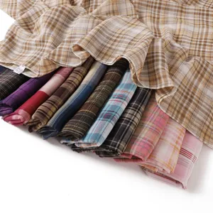 Women Fashion Plaid Printed Pearl Chiffon Long Scarf Elegant Lightweight Sunscreen Shawl Wrap Casual Daily Neckwear Accessories