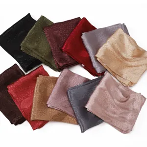 Elegant solid color leaf jacquard satin silk feel long scarf soft breathable head wrap shawl