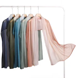 Gradient pleated long scarf for women, lightweight breathable spring summer fashion shawl.