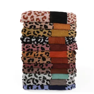 Versatile leopard print pleated long scarf soft breathable cotton linen shawl for women
