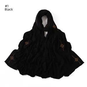 Black modal cotton long hijab scarf with stunning golden rhinestone cross details.