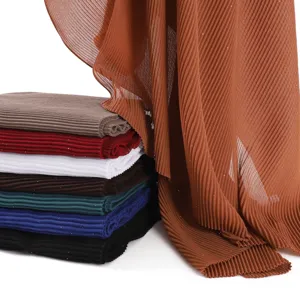 Solid color glitter pleated chiffon long scarf for women, soft breathable lightweight hijab shawl.