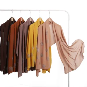 Women chiffon rhinestone long scarf hijab shawl elegant solid color draped detail display.