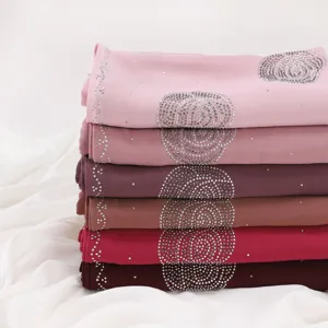Women's Chiffon Long Scarf Solid Color Rhinestone Rose Design Lightweight Soft Shawl Head Wrap Fashion Neck Scarf