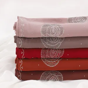 Chiffon hijab scarf with sparkling rhinestones, elegant draped long shawl in multi colors.