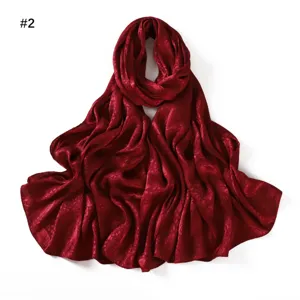Burgundy satin jacquard long scarf, soft imitation silk neckerchief, elegant drape shawl for women.