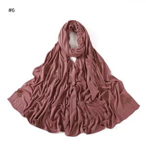 Solid color rhinestone mercerized cotton jersey long scarf hijab with golden cross flower side details