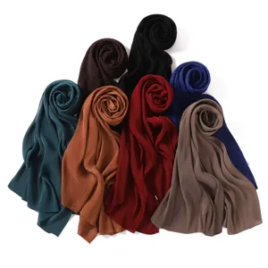 Solid color textured gold sprinkled pleated pearl chiffon long scarf soft breathable minimalist shawl
