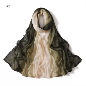 Gradient crinkle scarf detail, lightweight breathable fabric, soft pleated texture for women.