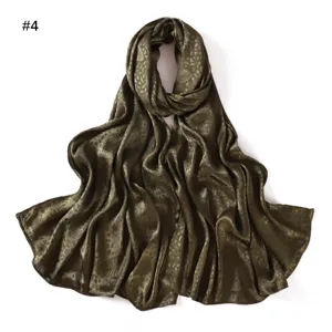 Olive green satin jacquard long scarf silk-imitation soft draping shawl detail view
