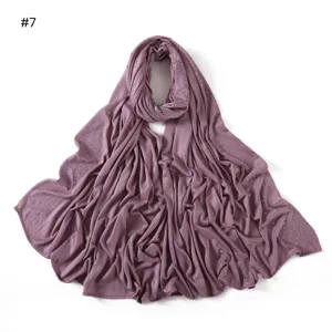 Plain stretch mercerized cotton hijab with side rhinestone star dots, soft long scarf for women