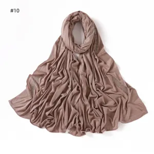 Solid mercerized cotton jersey hijab scarf with elegant rhinestone flower lines, soft, breathable.