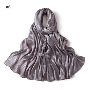 Solid color leaf satin jacquard long scarf soft imitation silk hijab shawl for women #6