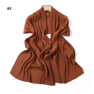 Details of the brown pleated shimmering chiffon long scarf, elegant and breathable shawl.