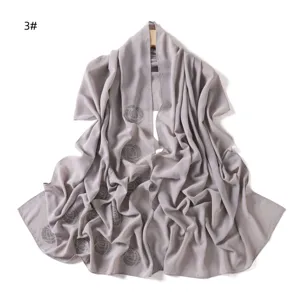 High quality grey chiffon long scarf for women with rhinestone details, versatile daily wear.