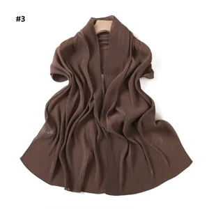 Solid color pleated glittering chiffon long scarf, soft breathable women's shawl wrap.
