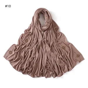 Solid color rhinestone jersey hijab scarf, soft elastic long headscarf for women daily wear.