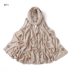 Beige long cotton hijab scarf with gold rhinestone details elegant Islamic head cover