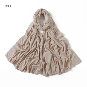 Solid Color Jersey Scarf Rhinestone Trimmed Stretchy Long Hijab Soft and Breathable
