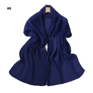 Solid pleated metallic sparkle chiffon long scarf shawl for women, soft breathable wrap.