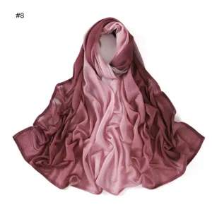 Gradient pink crinkle scarf detail, soft breathable fabric, lightweight spring summer shawl.