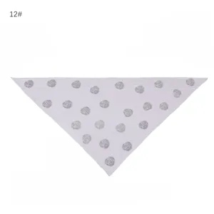 Detail shot of white modal triangular scarf featuring rhinestone rose patterns for fashion accessories.