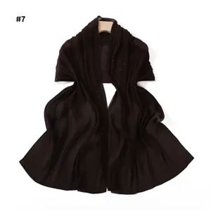 Women dark brown pleated shimmer chiffon scarf shawl soft lightweight elegant accessory.