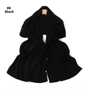 Solid black pleated shimmering chiffon scarf, soft breathable long shawl for women daily wear.
