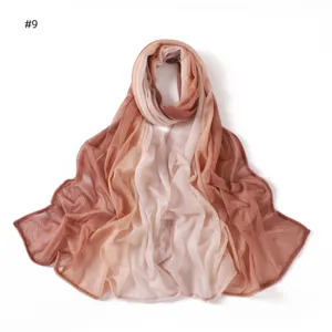 Gradient crinkle long scarf for women, lightweight breathable sheer fabric for spring and summer.
