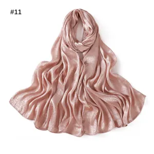 Solid satin jacquard long scarf silky breathable soft drape hijab shawl for daily wear