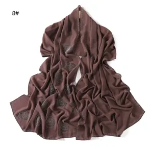 Elegant brown chiffon long scarf with sparkling rhinestones, perfect elegant women shawl.