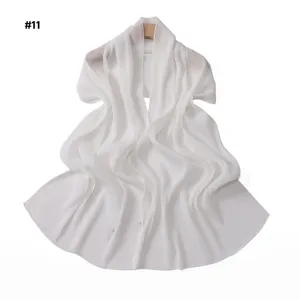 White pleated chiffon long scarf with subtle metallic shimmer, lightweight and elegant.