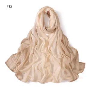 Gradient Pleated Crinkled Long Scarf Breathable Lightweight Women Hijab Spring Summer