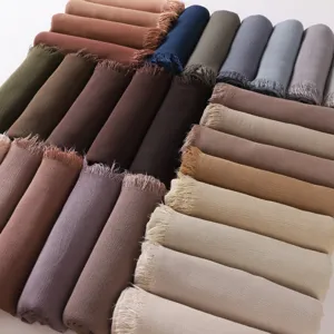 Solid color soft rayon wrinkled long scarf multiple color display detailed view for women