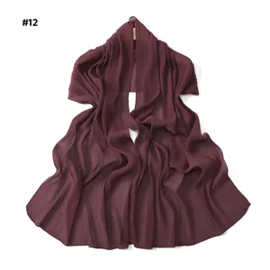 Solid color textured shimmering pleated chiffon long scarf shawl for women, soft and breathable.