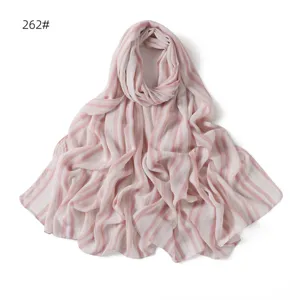 Écharpe en mousseline rayée rose blanc, légère douce respirante long foulard femme.