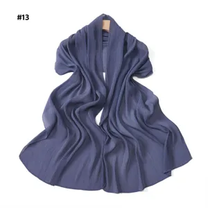 Solid pleated glitter chiffon long scarf for women, soft breathable lightweight shawl.