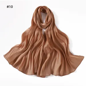Glossy wrinkled satin scarf detail, soft draping metallic shine long hijab shawl for women.