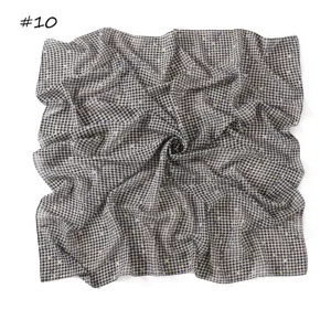 Retro black white plaid chiffon square scarf, elegant twisted design for women fashion.