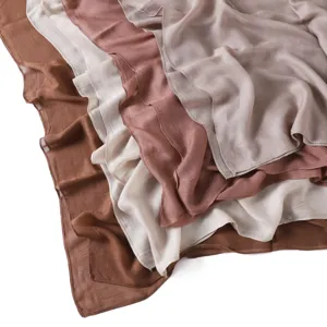Fine-edge solid modal cotton linen scarf detail, lightweight breathable layered shawl showcase.