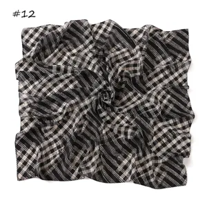 Chiffon square scarf with black and white plaid pattern, versatile retro design for women.