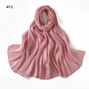 Pink crinkled satin scarf, soft glossy long shawl, elegant draped summer head wrap.