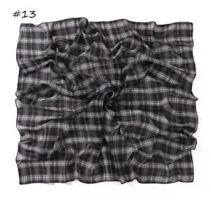 Black and white plaid chiffon square scarf, lightweight versatile retro neckerchief.