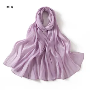 Solid color shiny satin long scarf for women, elegant purple silk-like shawl and headwrap.