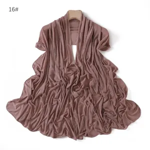 Simple solid color rhinestone mesh long scarf, soft breathable hijab wrap shawl for women detail